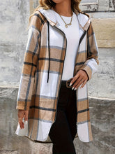 Drawstring Plaid Zip Up Hooded Outerwear OutfitFlow